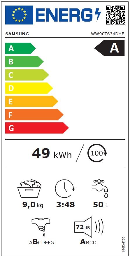 SAMSUNG Lave linge Frontal ecobubble 9kg Blanc - WW90T634DHES3