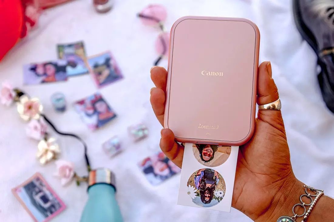 Imprimante photo CANON ZINK Bluetooth 5x7,6cm Autocollant Rose - ZOEMINI2PACKROSEDORE