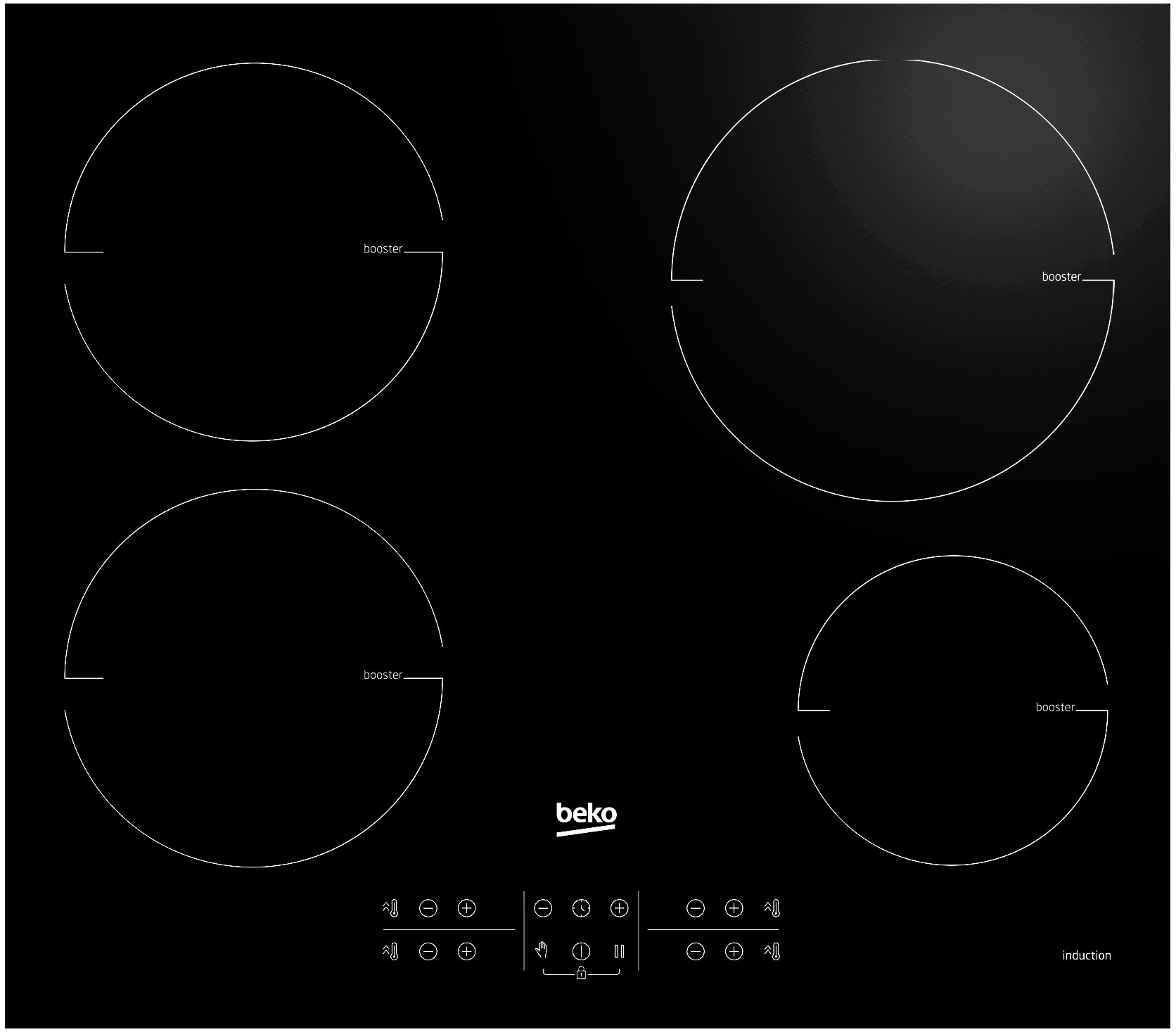 Plaque induction BEKO 4 foyers 58 cm Noir HII64200MT