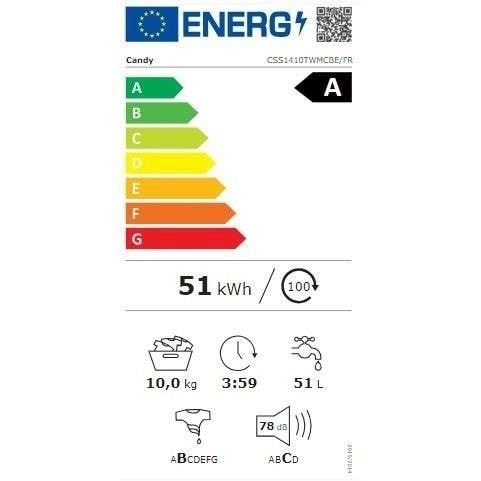 Lave linge Frontal CANDY , 1400 trs/mn, 10kg, Noir - CSS1410TWMCBE-FR Lave linge Frontal CANDY , 1400 trs/mn, 10kg, Noir - CSS1410TWMCBE-FR