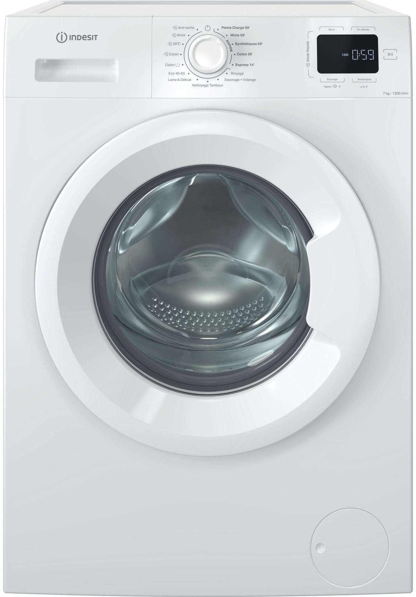 Lave linge Frontal INDESIT 1200 trs/min, 7Kg, Blanc IMD762MYTIMEFR