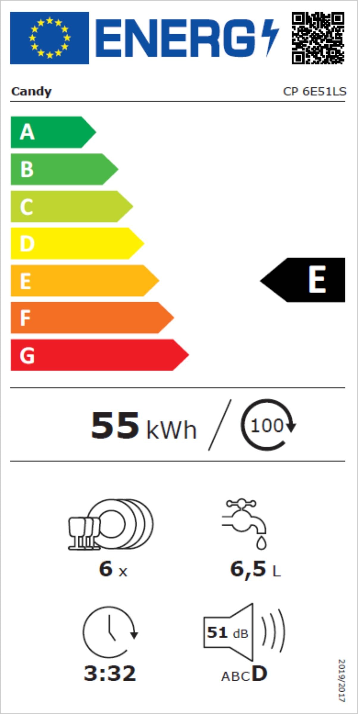 Mini lave vaisselle CANDY , 5 programmes, 6 couverts, Gris - CP6E51LS