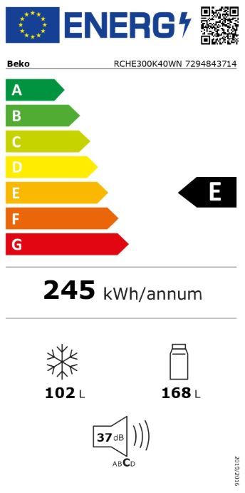 Réfrigérateur congélateur bas BEKO  - RCHE300K40WN