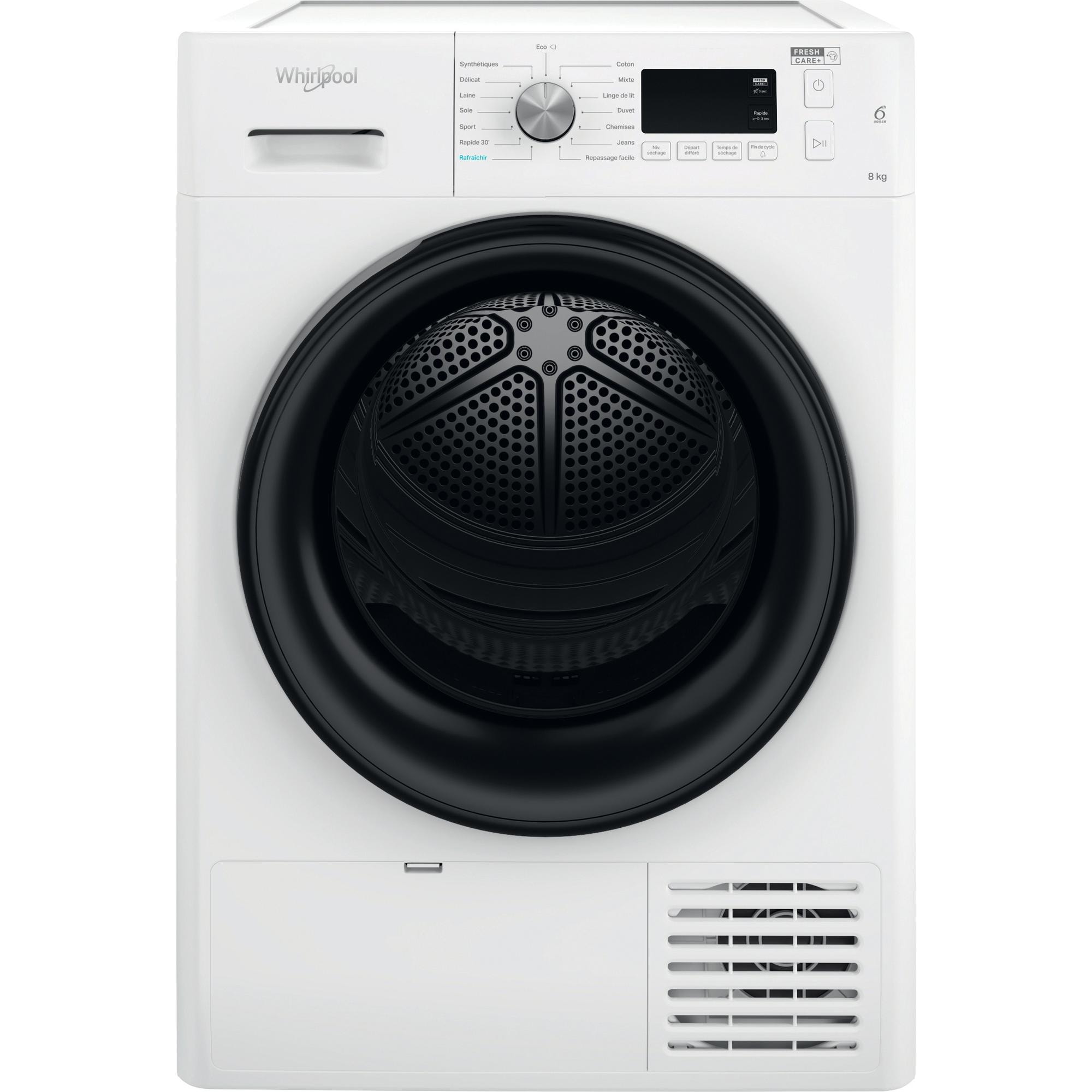 Sèche-linge pompe à chaleur WHIRLPOOL Fresh Care + 15 programmes 8Kg Blanc  FFTM1182BFRR