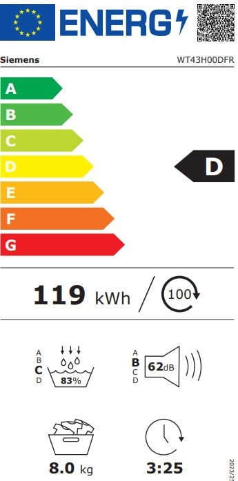 Sèche-linge pompe à chaleur SIEMENS iQ300, Autodry, 8kg, Blanc - WT43H00DFR Sèche-linge pompe à chaleur SIEMENS iQ300, Autodry, 8kg, Blanc - WT43H00DFR