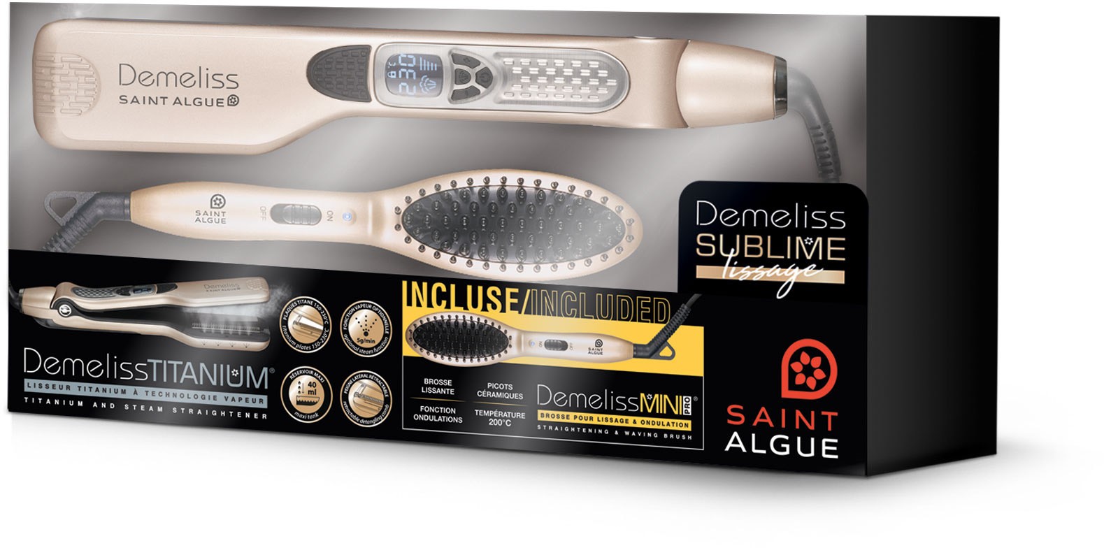 SAINT ALGUE Lisseur Titanium pro 3947 + mini brosse Demeliss - 3947