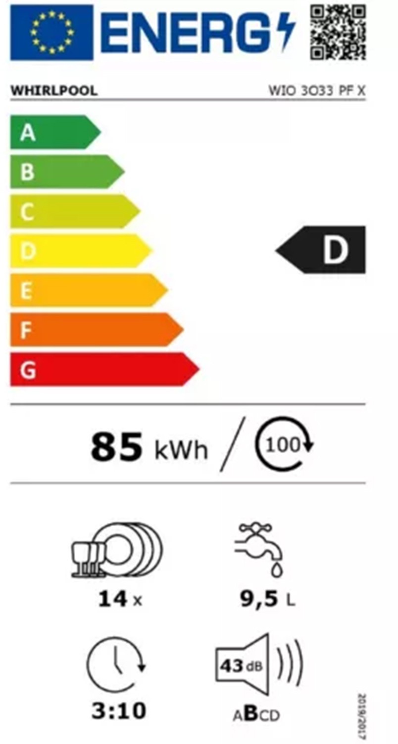 Lave vaisselle 60 cm WHIRLPOOL 6ème sens Natural Dry 42dB 14 couverts - WFC3C33PF