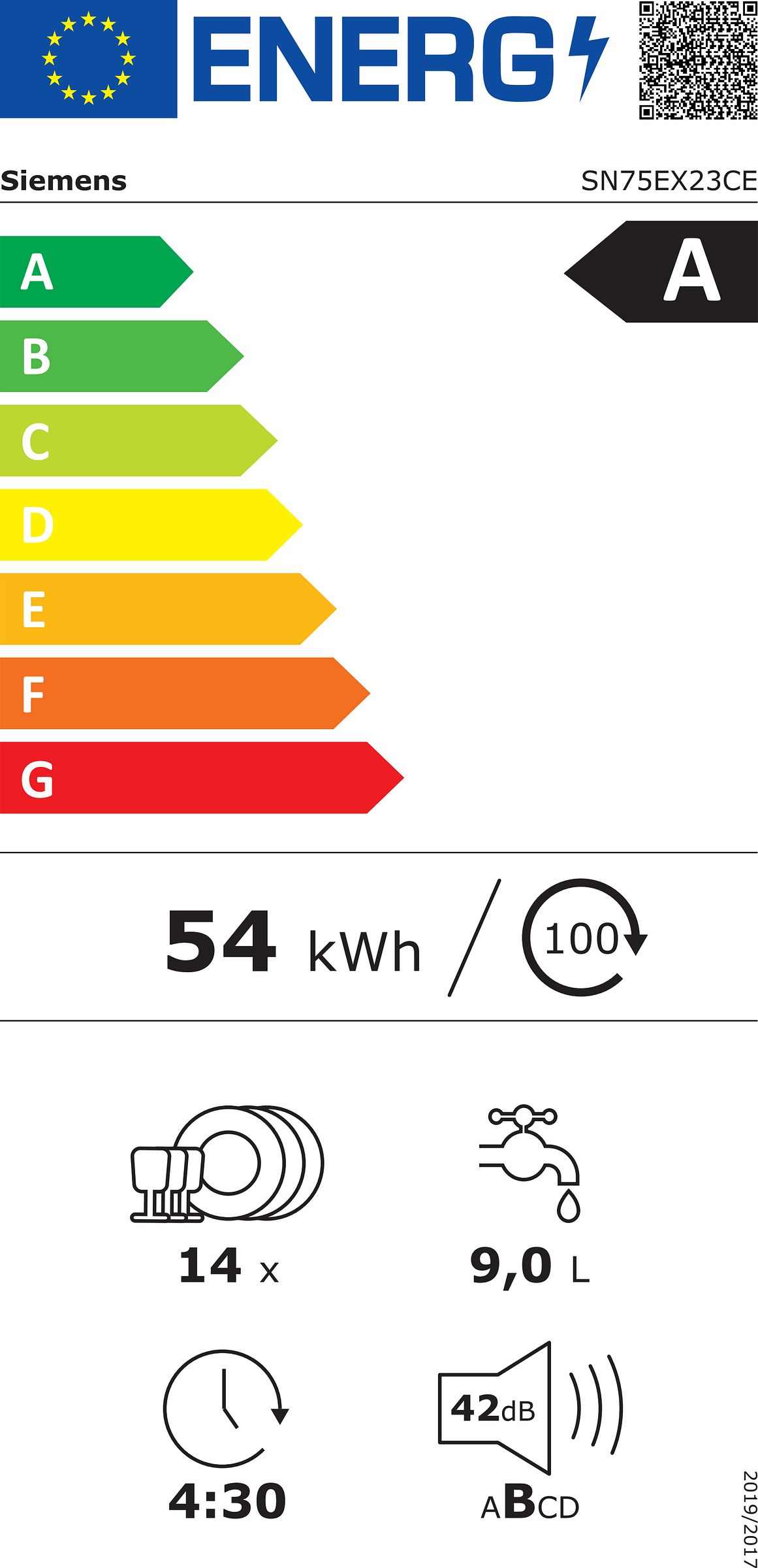Lave vaisselle tout integrable 60 cm SIEMENS Home Connect 14 couverts 42dB Noir - SN75EX23CE