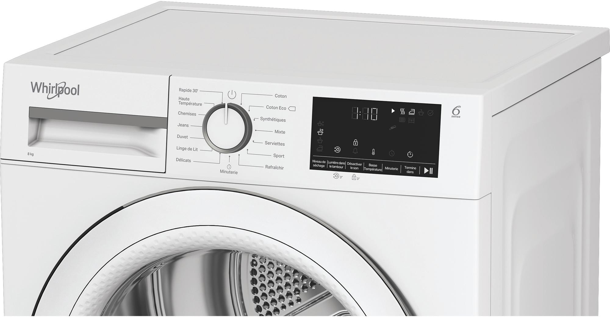 Sèche-linge pompe à chaleur WHIRLPOOL Precision Dry, 8 Kg, Blanc  - CWSD83MWWSFR