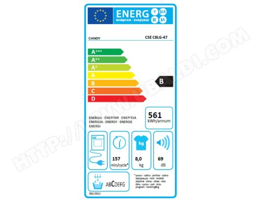 Sèche linge Condensation CANDY 8kg, Blanc - CSEC8LG-47