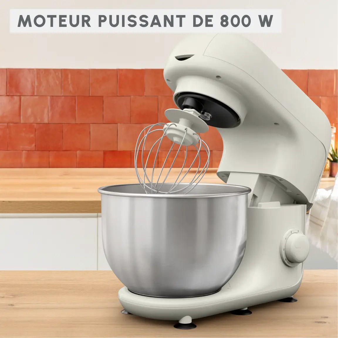 Robot pâtissier MOULINEX 4.8L 800W Ecru - QA160110