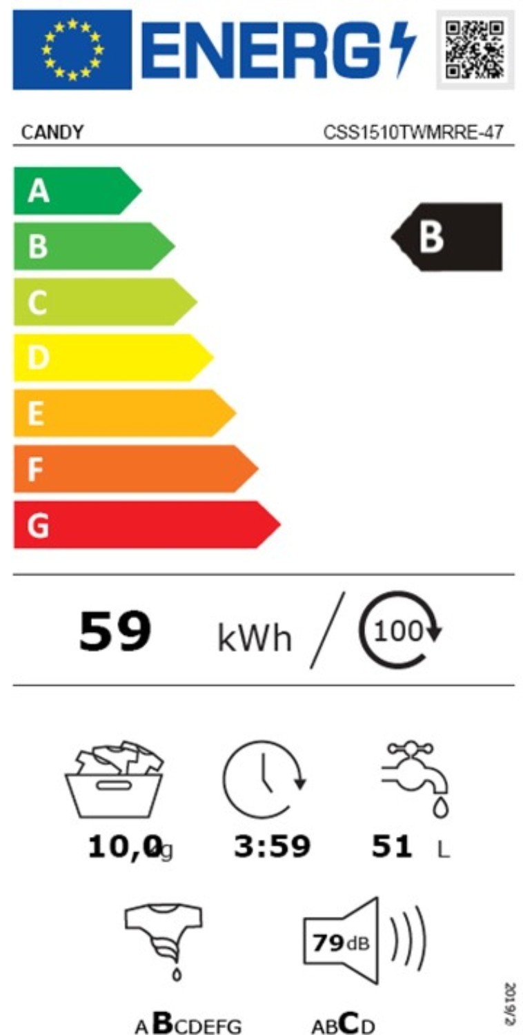 Lave linge Frontal CANDY , 1500 trs/mn, 10kg, Gris - CSS1510TWMRRE-47