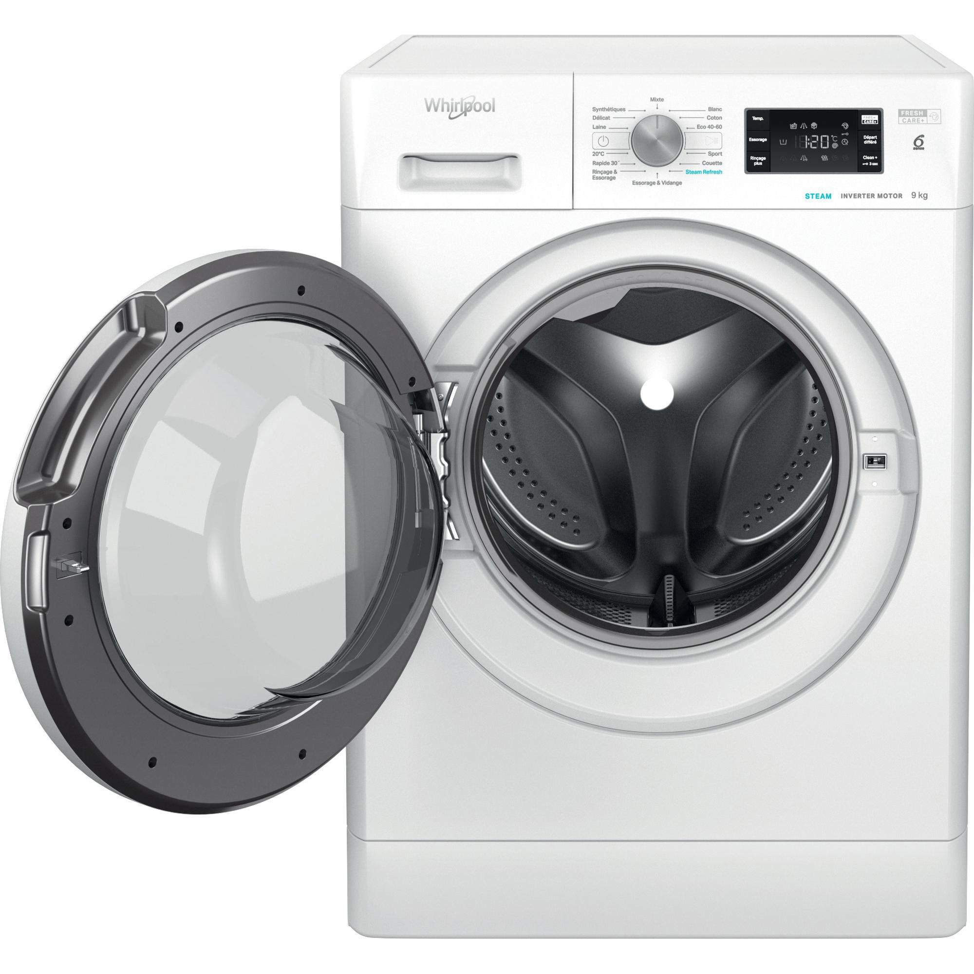 Lave linge Frontal WHIRLPOOL , 1400 trs/mn, 9kg, Blanc - FFBS9479WVFR