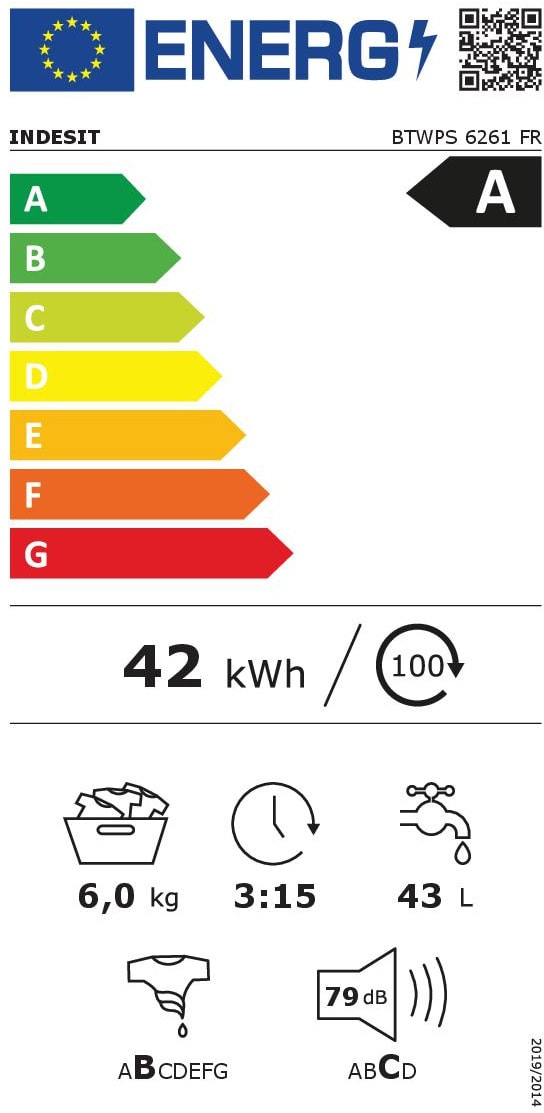 Lave linge Top INDESIT - BTWPS6261FR Lave linge Top INDESIT - BTWPS6261FR