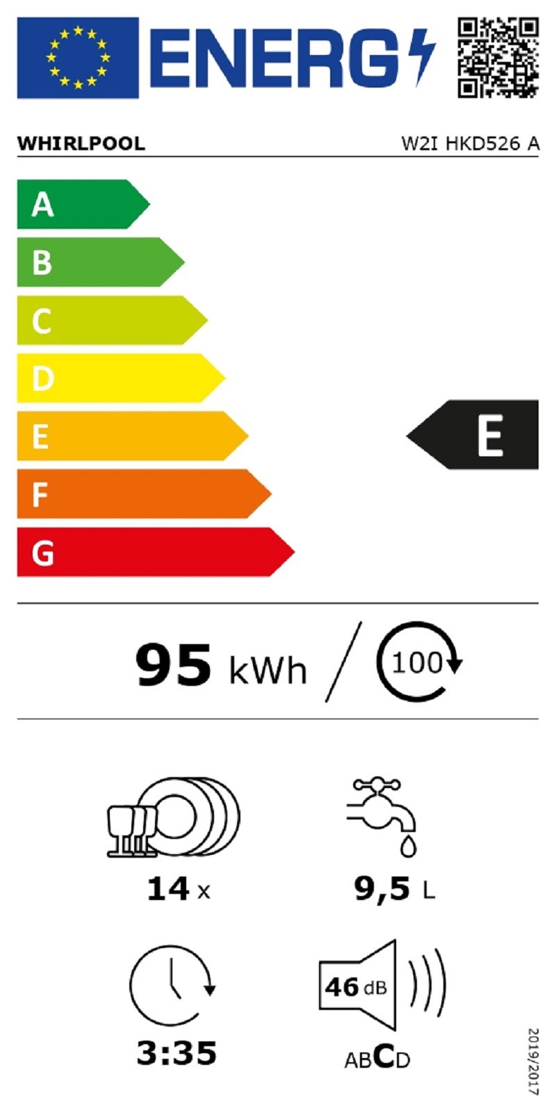 WHIRLPOOL Lave vaisselle tout integrable 60 cm 9 programmes 46dB 14 couverts  - W2IHKD526A