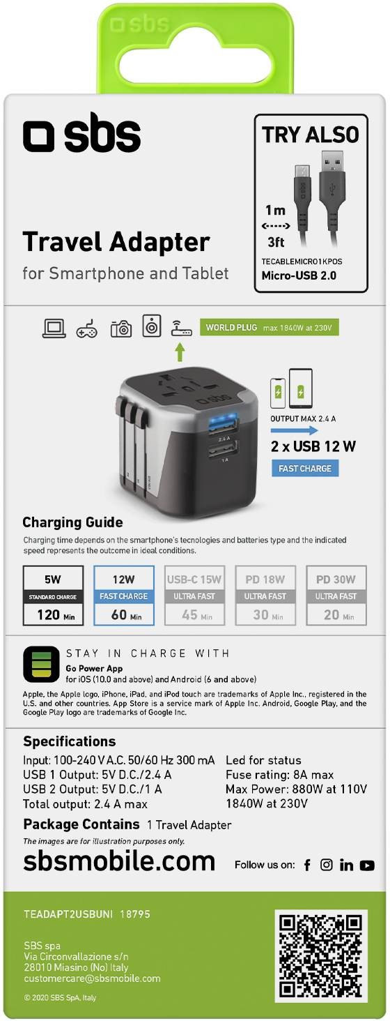 SBS Adaptateur de voyage  - ADAPTATEURVOYAGE12W