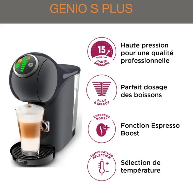 Expresso KRUPS à dosettes, Génio S Plus, Gris - KP340B10