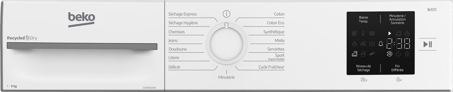 Sèche-linge pompe à chaleur BEKO 9kg Blanc - D3H19E01W