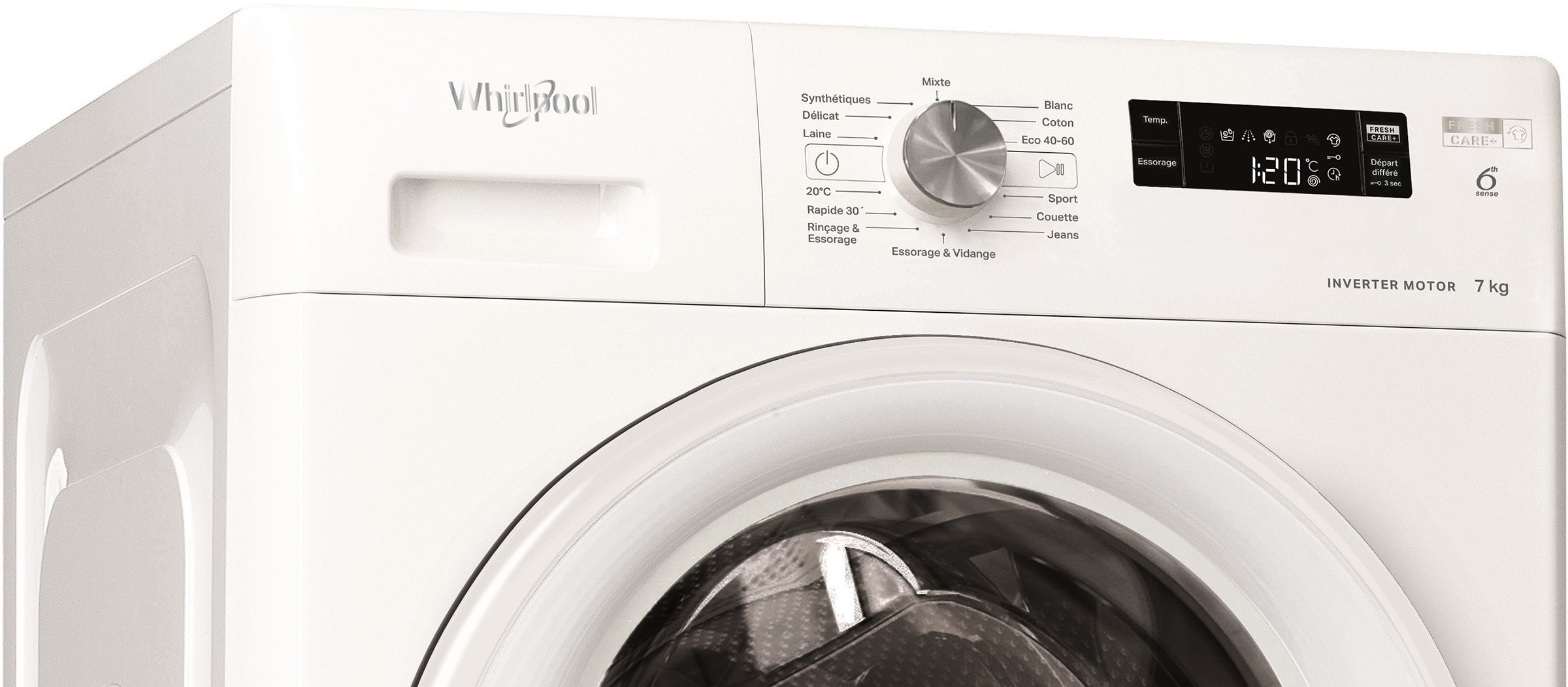 Lave linge Frontal WHIRLPOOL FreshCare +, 7Kg, Blanc - FFS7469WFR