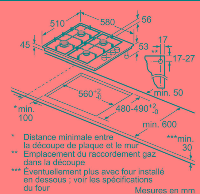Plaque gaz BOSCH Serie 2, 4 bruleurs, 7400W, 60cm, Noir - PBP6B6B80