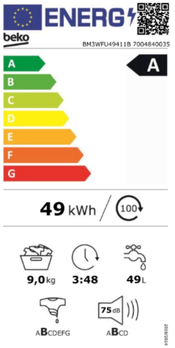 Lave linge Frontal BEKO , 1400trs/mn, 9kg, blanc - BM3WFU49411B Lave linge Frontal BEKO , 1400trs/mn, 9kg, blanc - BM3WFU49411B