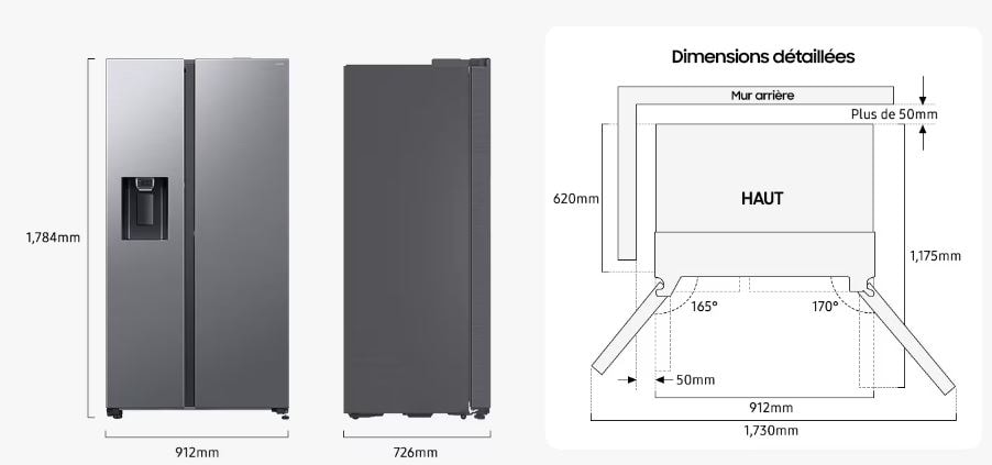 Réfrigérateur side by side SAMSUNG 640L No Frost Gris - RS80F64KETEF