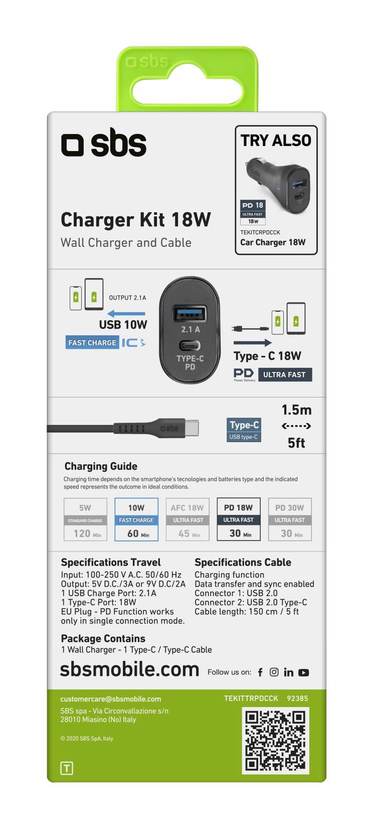 SBS Chargeur secteur  - CHARG-TYPEC-USBACABL