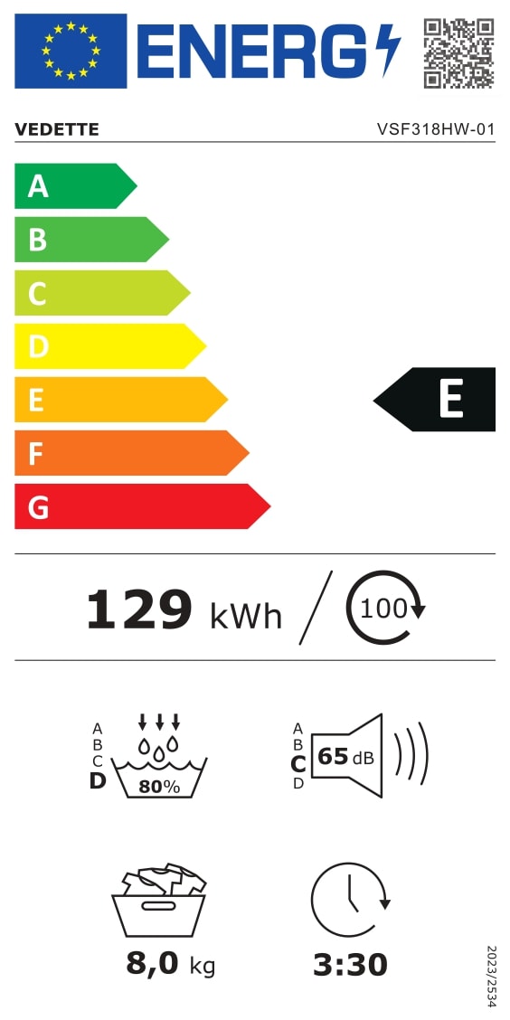 Sèche-linge pompe à chaleur VEDETTE 8kg 65dB Blanc - VSF318HW