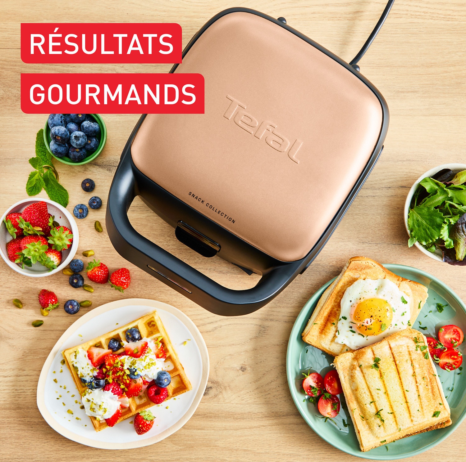 Gaufrier TEFAL Croque-monsieur 700W Abricotine Nacré - SW863JF0