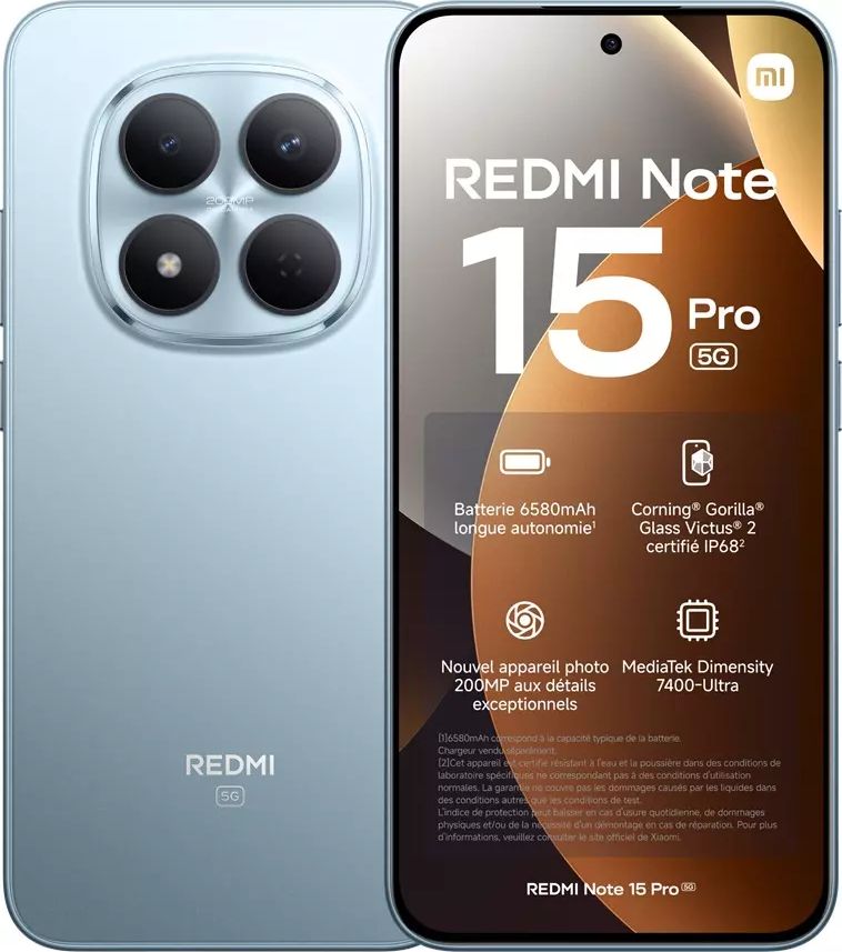 Smartphone XIAOMI Redmi Note 15 Pro 5G 256Go Bleu REDMINOTE15PRO256BLE