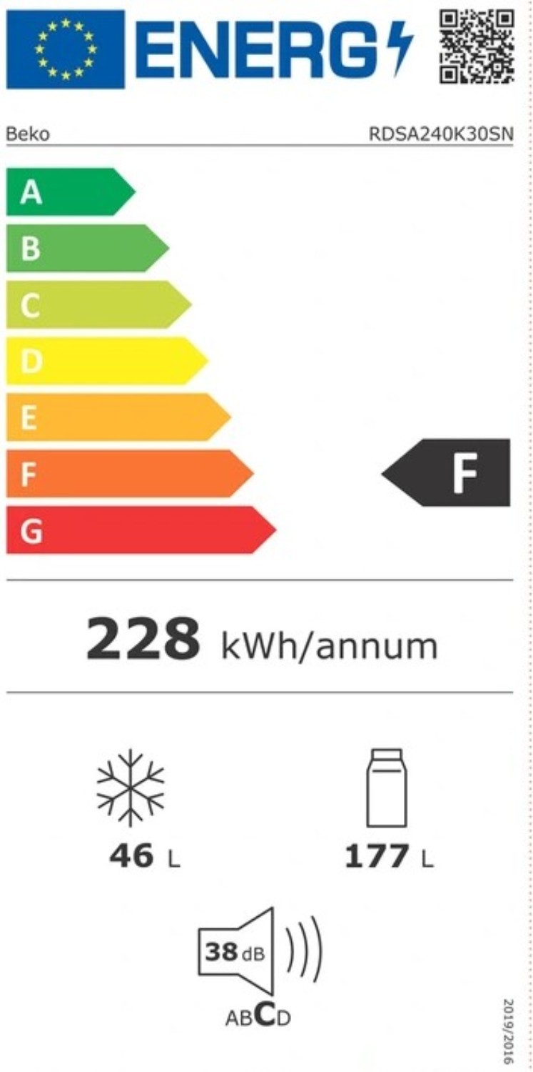 BEKO Réfrigérateur congélateur haut MinFrost 223L Gris Acier - RDSA240K30SN