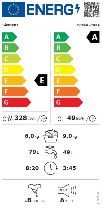 Lave linge sechant Frontal SIEMENS iQ500, 1400 trs/mn, 9/6 kg, Blanc - WN44G200FR Lave linge sechant Frontal SIEMENS iQ500, 1400 trs/mn, 9/6 kg, Blanc - WN44G200FR