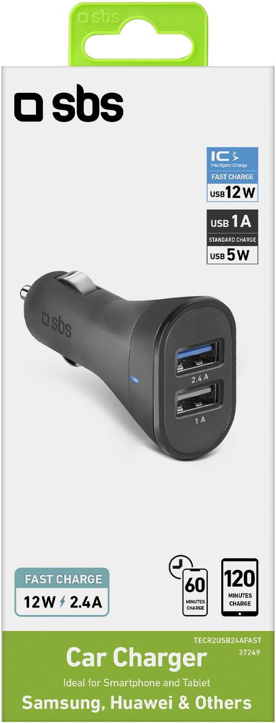 SBS Chargeur allume cigare Chargeur de batteries auto avec 2 sorties USB - CHARGEURBATT-2USB