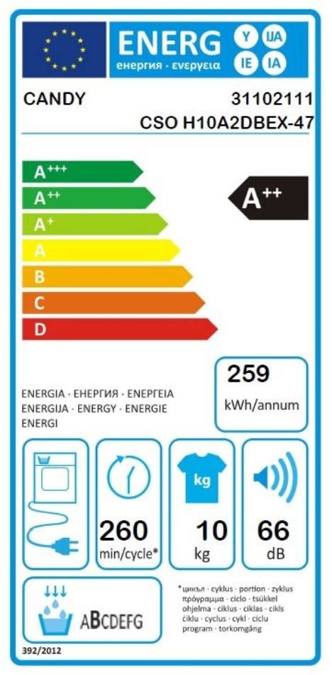 Sèche linge Condensation CANDY , 15 programmes, 10kg, Blanc - CSOEH10A2TREX-47