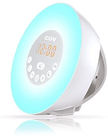 Radio réveil luminothérapie CGV Simulateur d'aube USB FM Blanc 13027