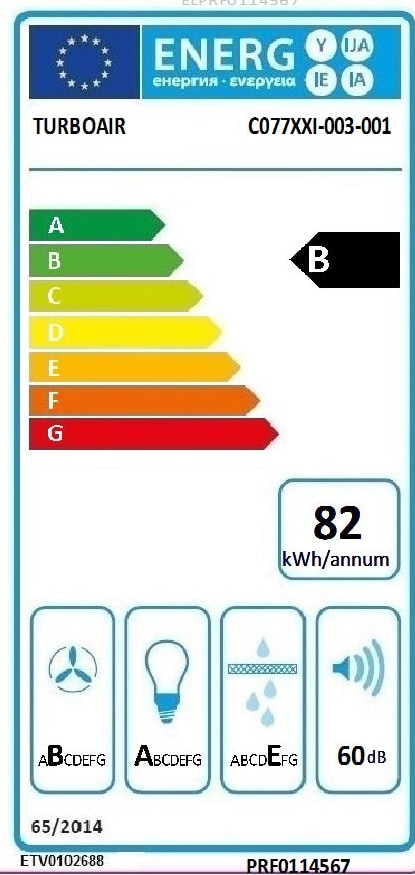 Hotte decorative murale TURBOAIR 4 vitesses, 67db, Noir - PRF0114570