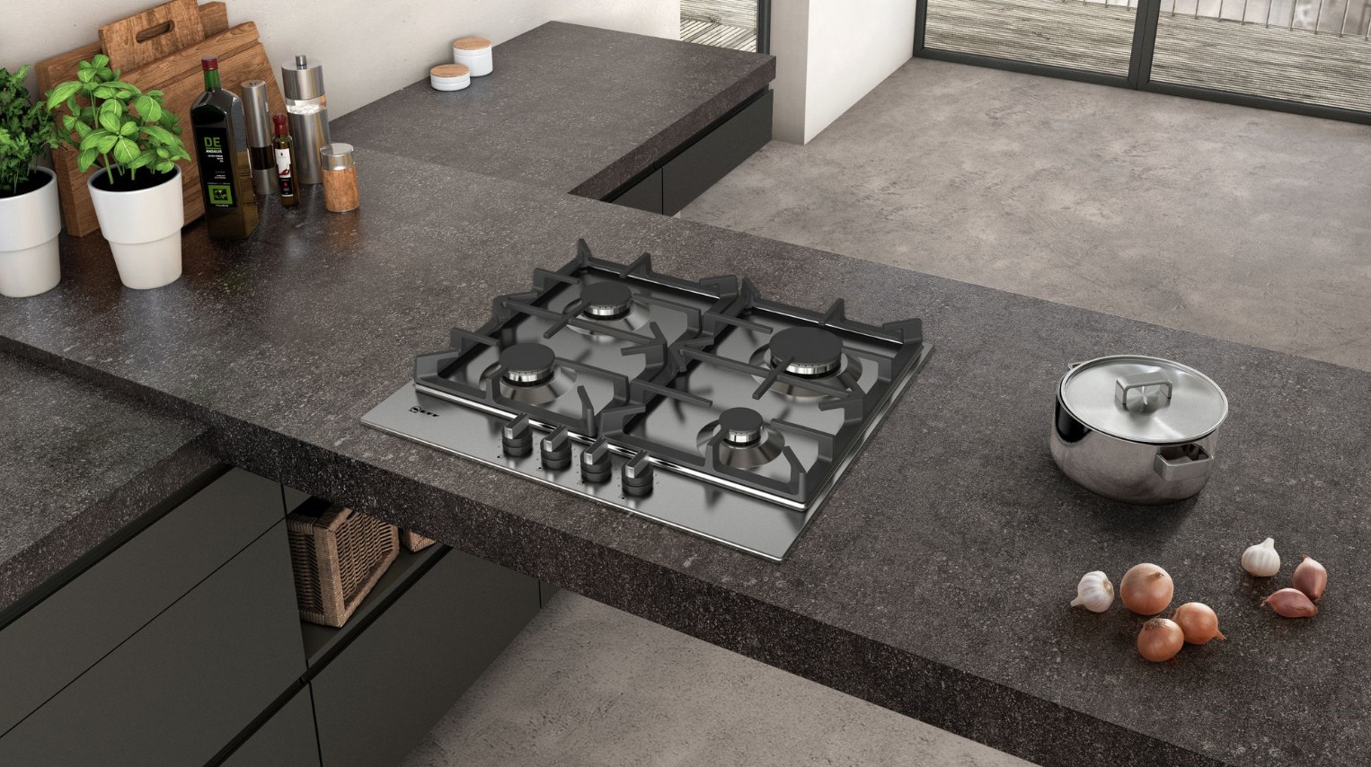 Plaque gaz NEFF N70, 4 bruleurs, 7500W, 60cm, Inox - T26DS49N0
