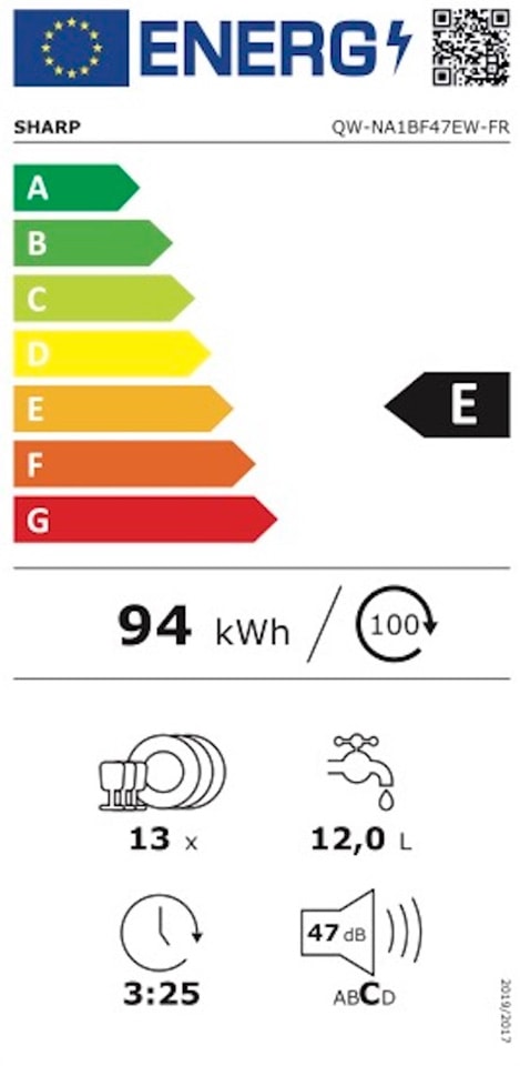 Lave vaisselle 60 cm SHARP 13 couverts Blanc - QWNA1BF47EW