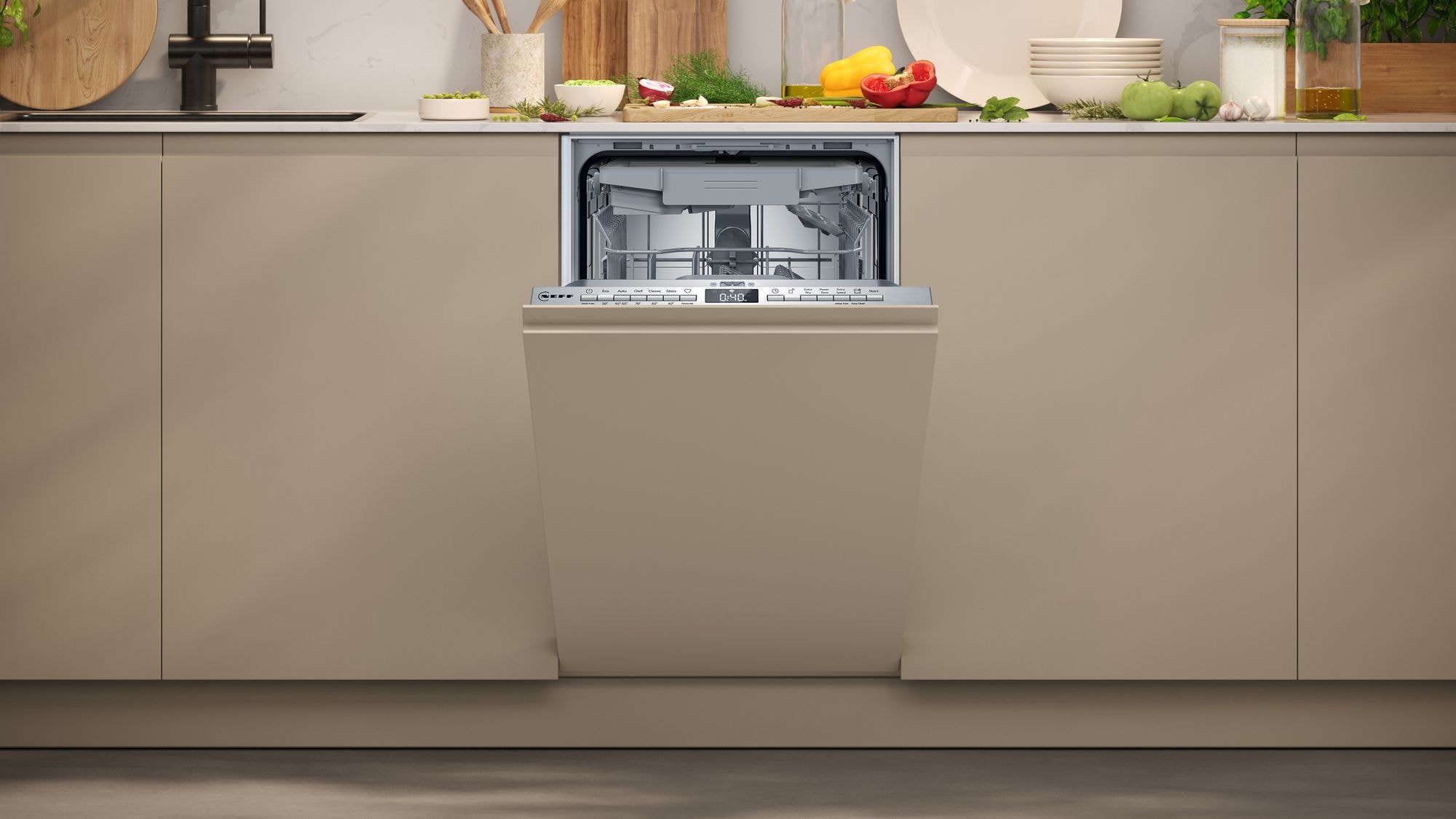 Lave vaisselle tout integrable 45 cm NEFF Porte à glissières Tiroir à couverts 42dB 10 couverts - S875EMX35E