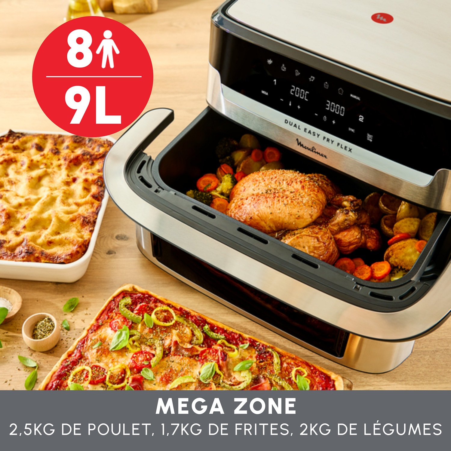 Friteuse à air chaud MOULINEX AirFryer 9L 2700W Double compartiment - EZ922DF0
