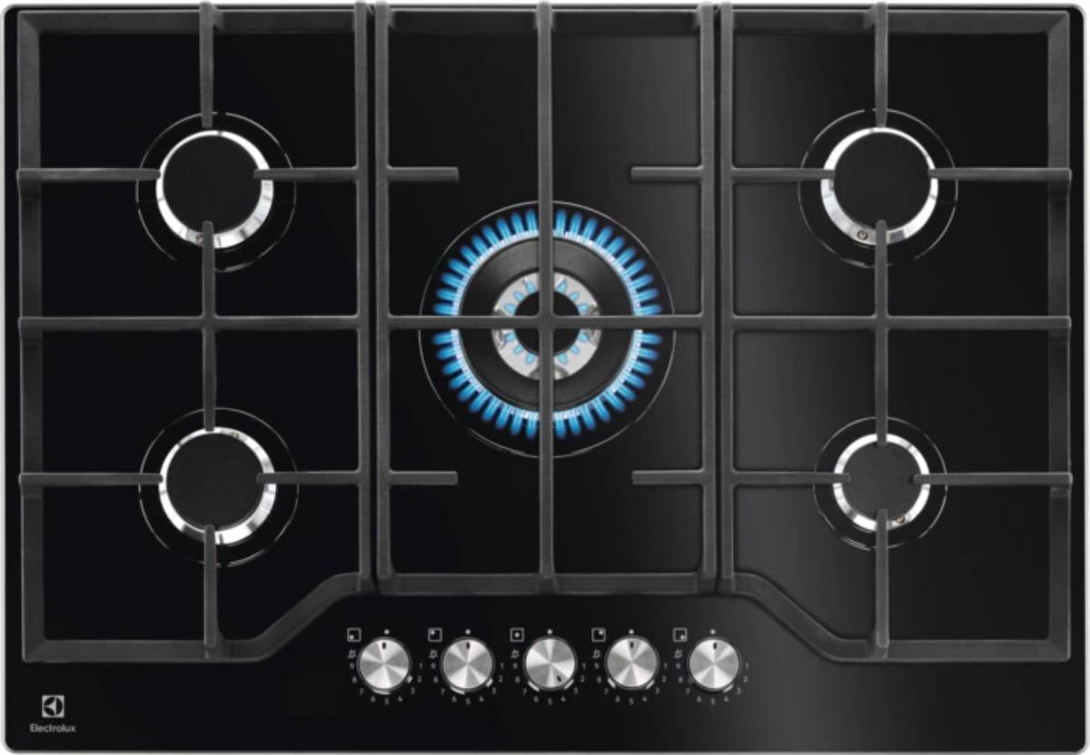 Plaque gaz ELECTROLUX 5 foyers 74 cm Noir - KGG75362K