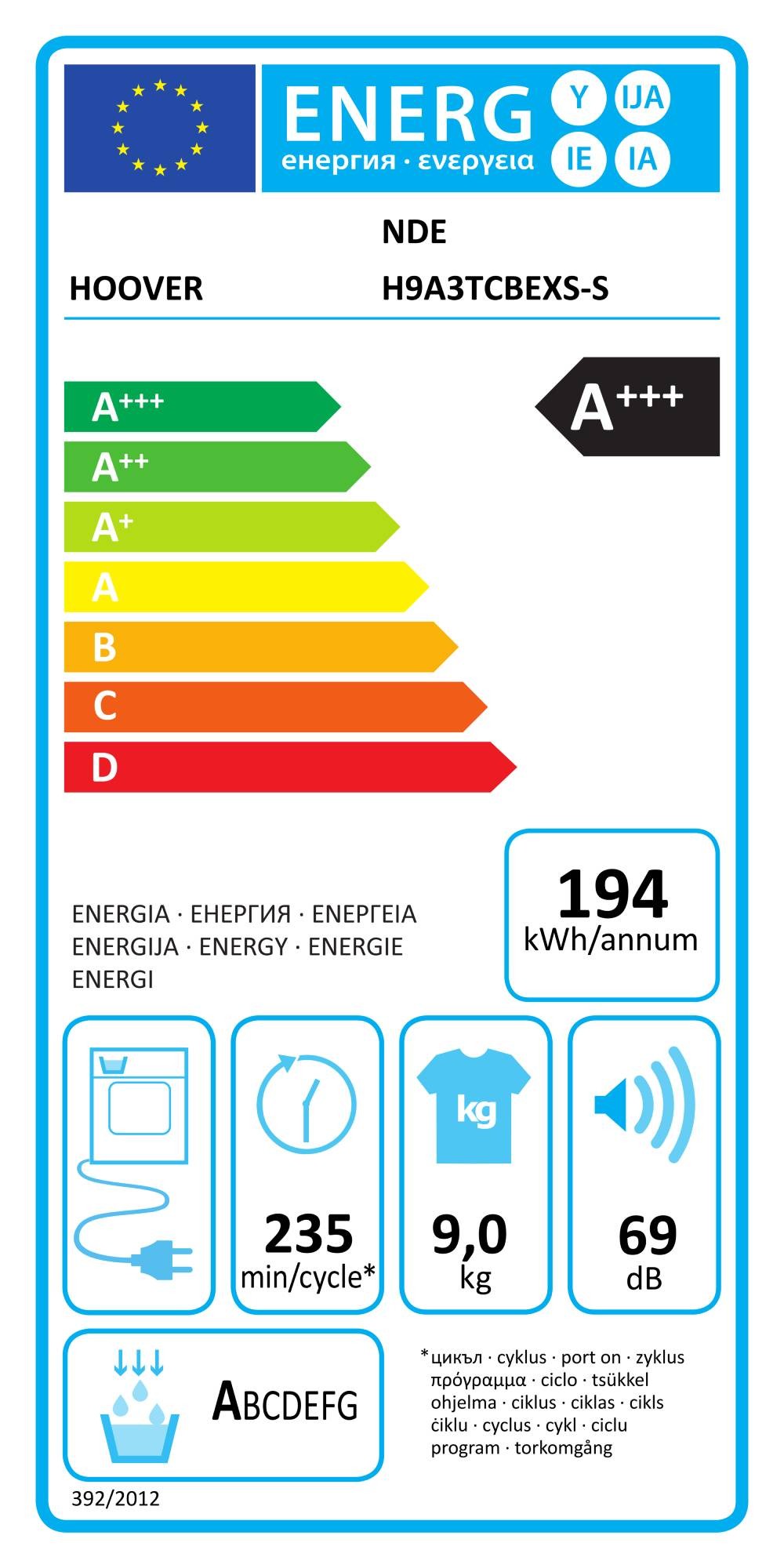 Sèche linge Condensation HOOVER Pompe à Chaleur 9kg Blanc - NDEH9A3TCBEXSS