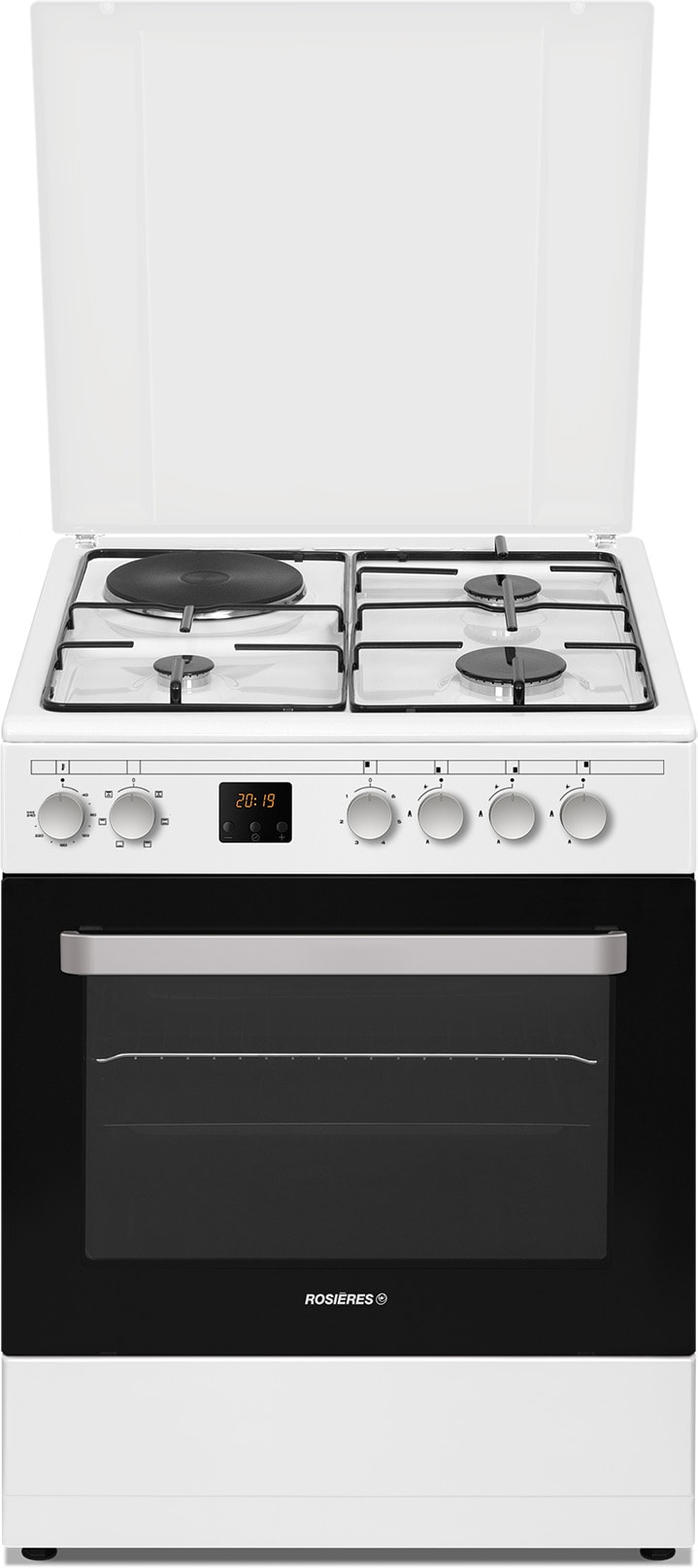Cuisiniere mixte ROSIERES 4 foyers Gaz four multifonction catalyse 60L Blanc RGE660CMWE
