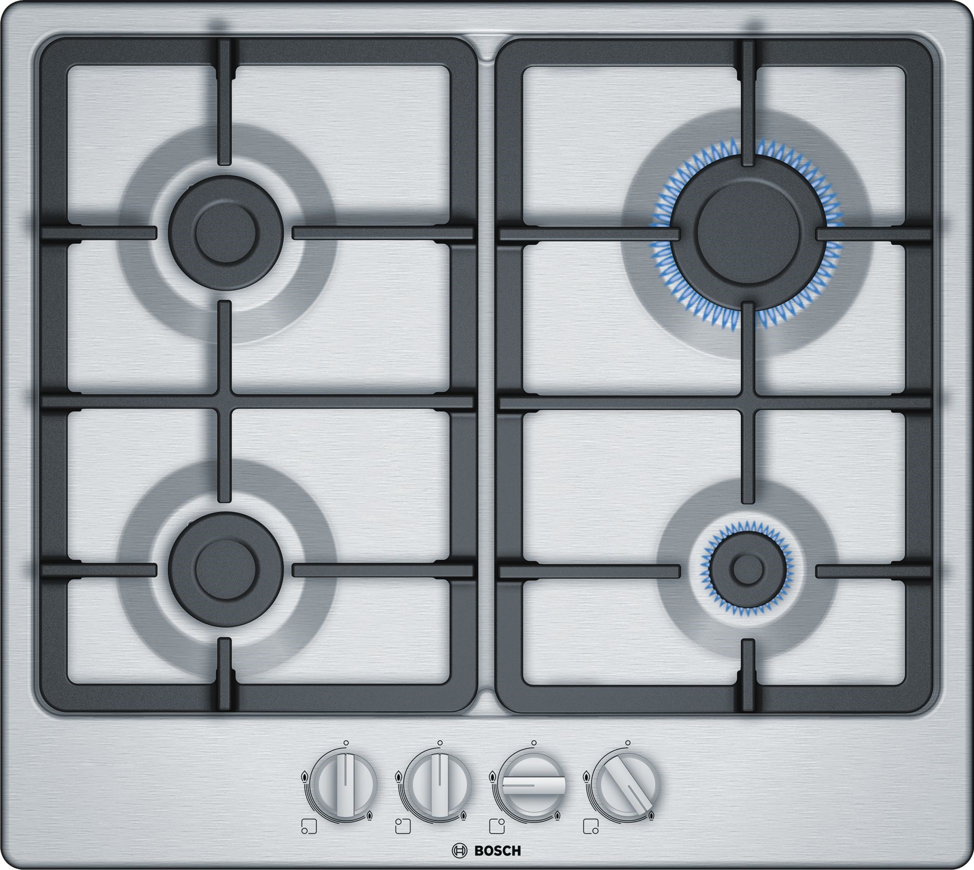 Plaque gaz BOSCH Série 2, 4 bruleurs, 7500W, 60cm, Inox PGP6B5B90