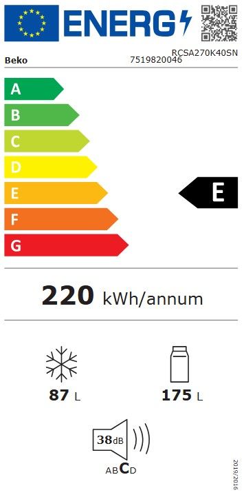 Réfrigérateur congélateur bas BEKO 262L Froid statique Gris - RCSA270K40SN