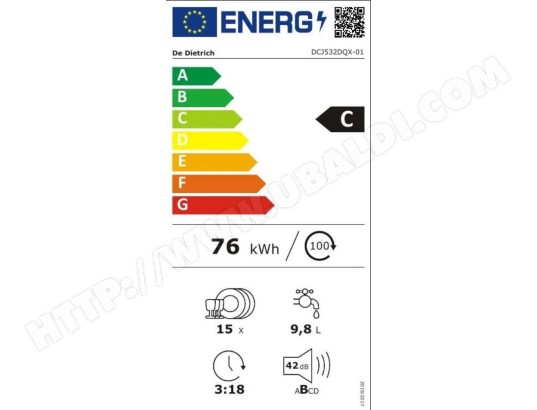 Lave vaisselle tout integrable 60 cm DE DIETRICH 8 programmes 42dB 15 couverts  - DCJ532DQX