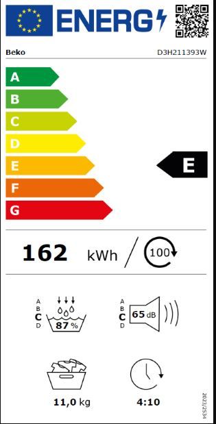 Sèche-linge pompe à chaleur BEKO 11kg SteamCure Blanc - D3H211393W