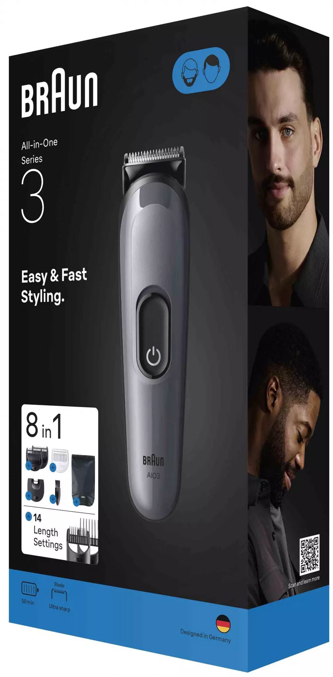 Tondeuse à barbe BRAUN 50min 5 Peignes 14 hauteurs Wet & Dry - MGK3540