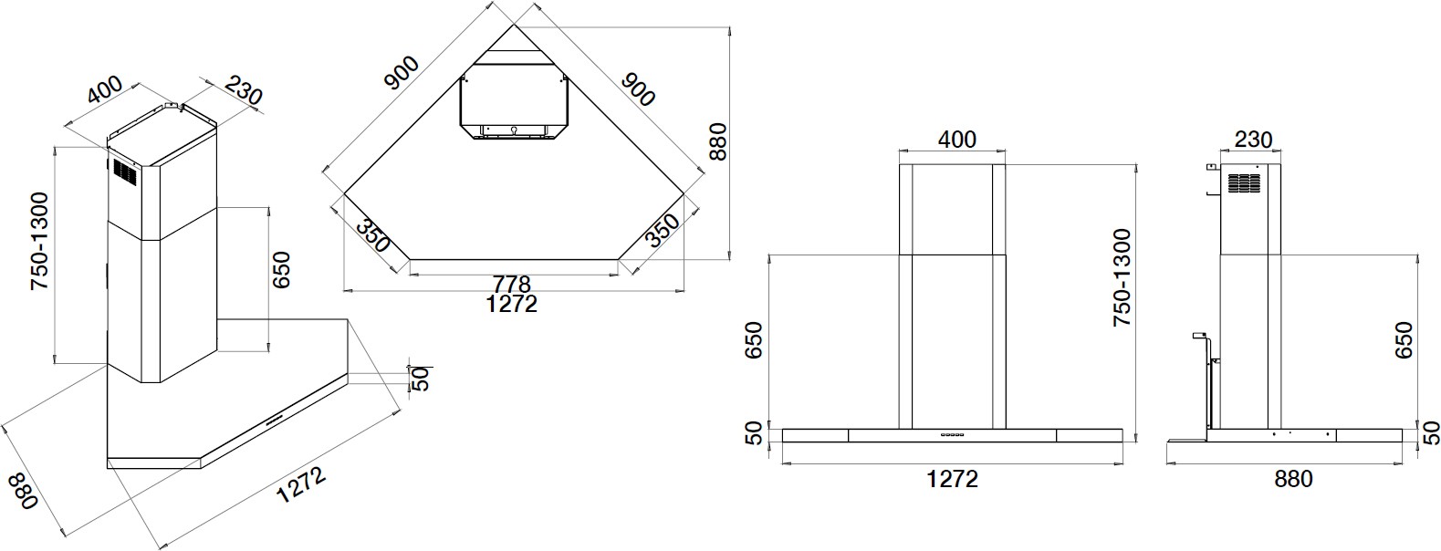 AIRLUX Hotte decorative murale AHK128IX