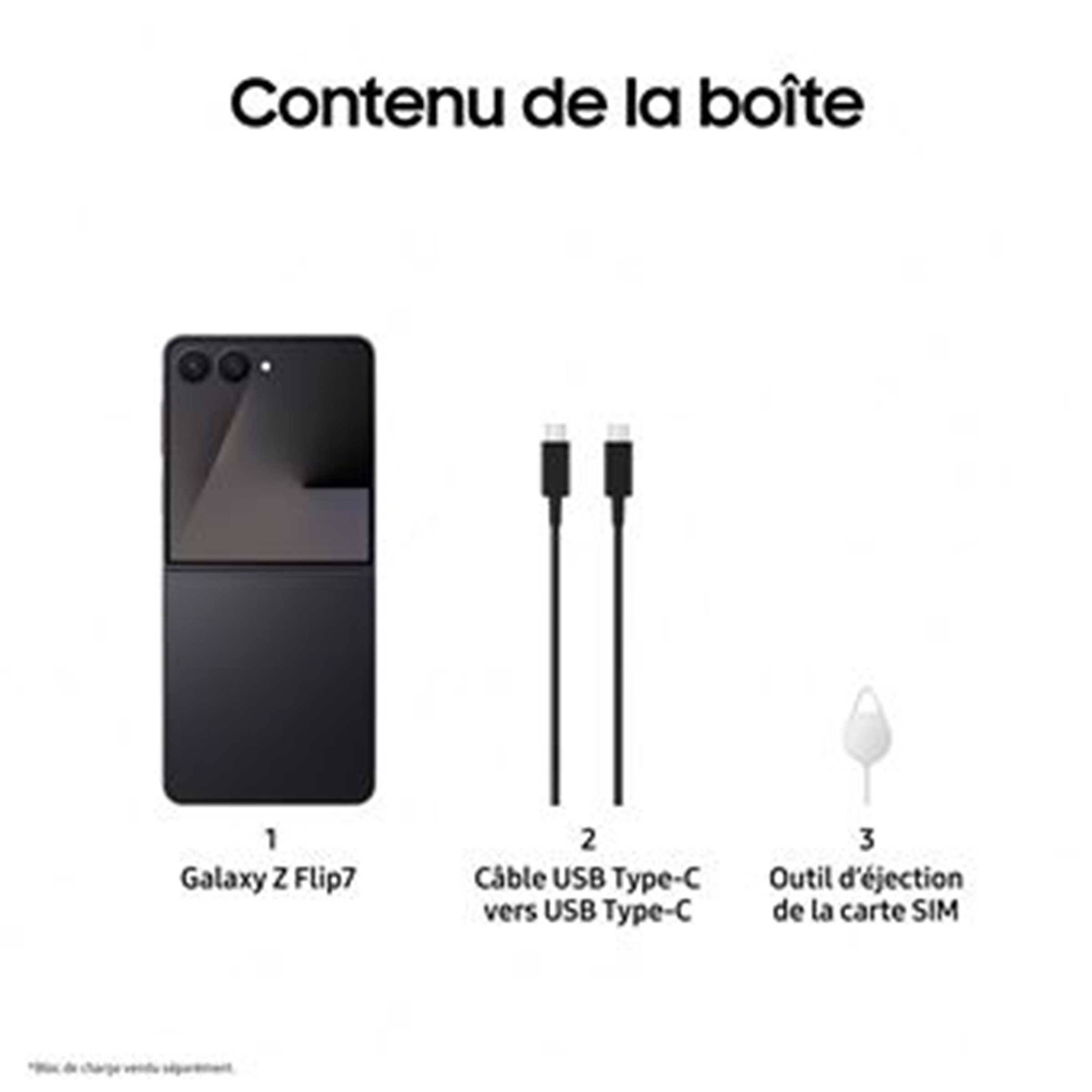 Smartphone SAMSUNG Galaxy ZFlip 7, 256go, Noir - GALAXY-ZFLIP7-256-NR